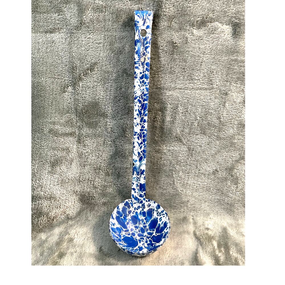 Vintage 12' Blue White Enamelware Ladle Graniteware Speckled Farmhouse Kitchen